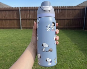 Borraccia termica Owala FreeSip blu con stampa personalizzata ispirata a Snoopy - Acciaio inossidabile - Regalo per i fan dei Peanuts