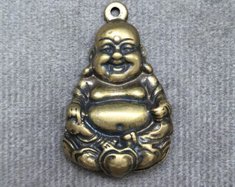 Brass Laughing Buddha Pendant Fortune Charm Keychain Car Hanging Decor