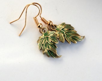 Vine leaf earrings, Green earrings, Boho earrings, Boho jewelry, Earthy earrings