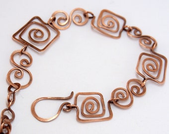 Copper chain bracelet for women, Antiqued patinated solid raw copper wire jewelry for her