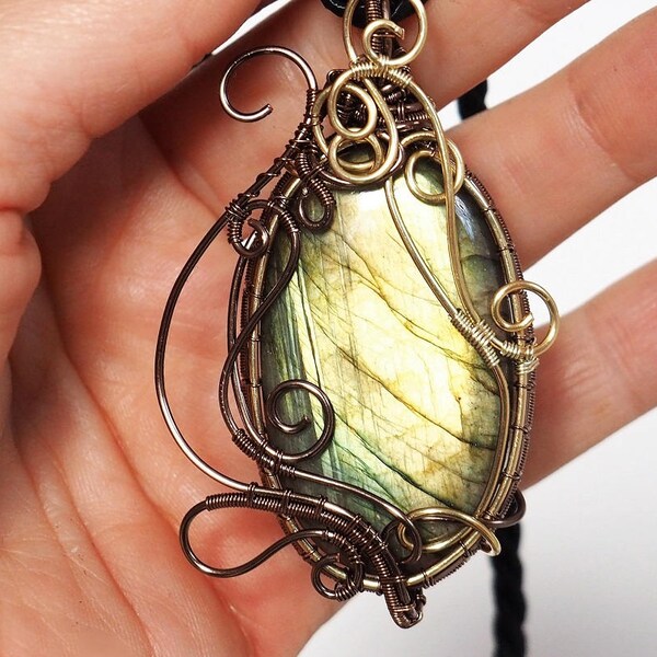 Labradoriet Wire wrapped hanger edelsteen handgemaakte boho sieraden verjaardag cadeau voor vrouwen haar vriendin Kerstcadeaus