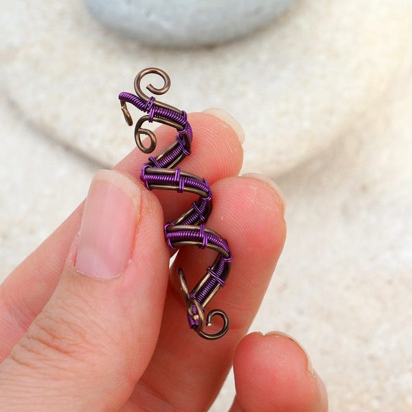 Purple wire wrapped Hair cuff, Spiral hair twister, metal Dread bead Rasta dreadlock cuff loc accessories Viking Hair beads