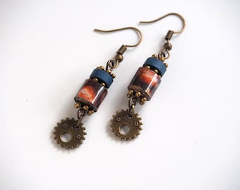 Upcycled coffee earrings, Steampunk jewelry, First anniversary gift for wife, Zero waste gifts