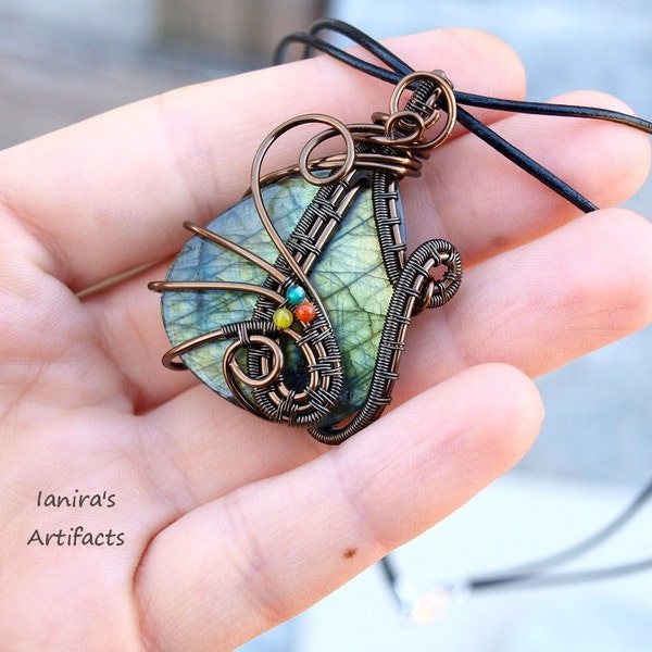 OOAK Labradorite drop wire wrapped pendant