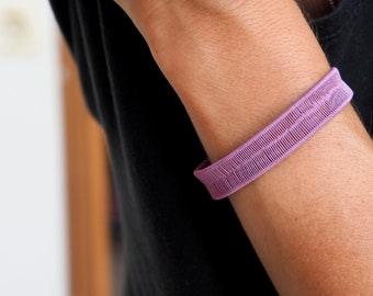 Minimalist Matt Purple wire wrapped wrist cuff, Modern Elegant summer jewelry