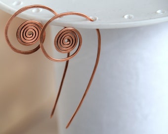 Spiral copper earrings, Boho jewelry