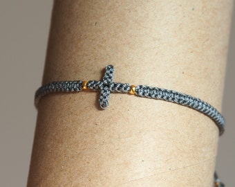 Macrame cross bracelet, Gray waterproof friendship bracelets, Surfers bracelets, Christian jewelry, Anniversary gift