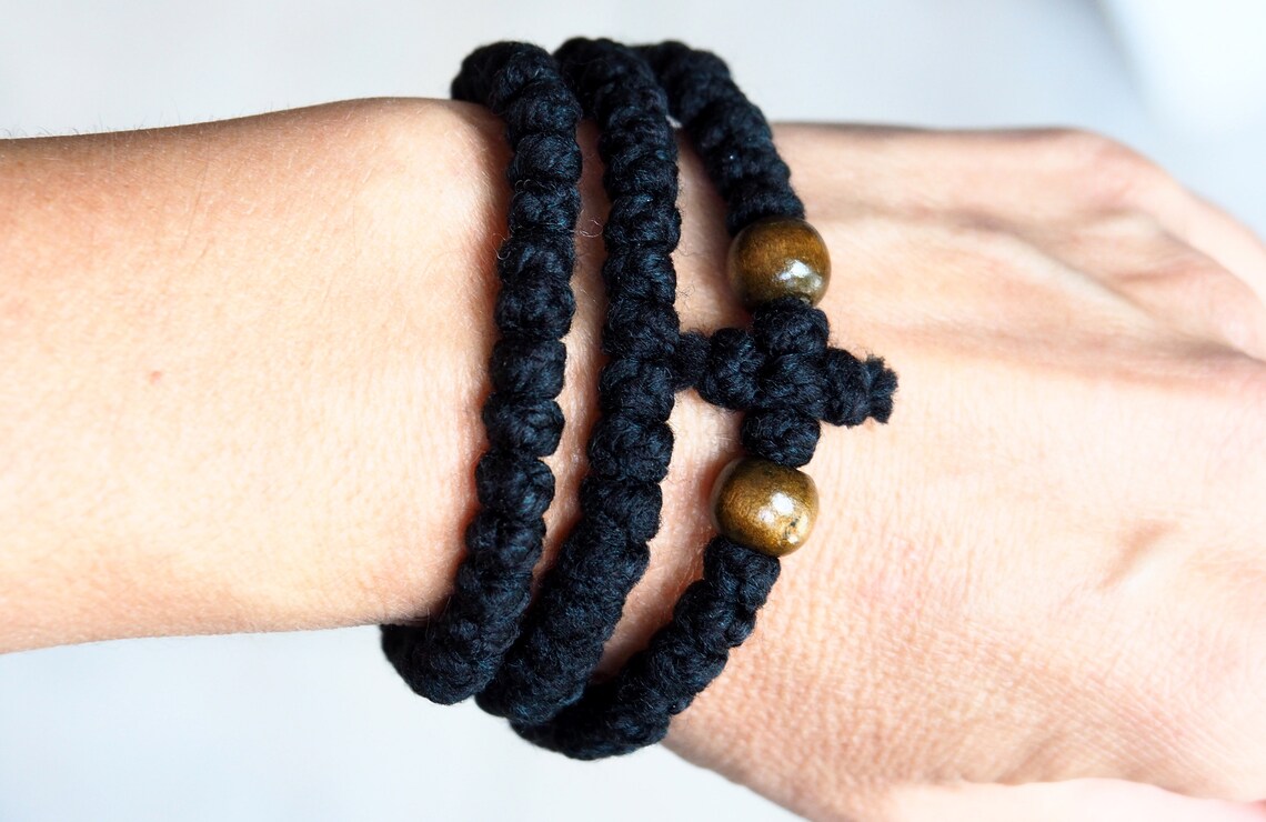 Komboskini Bracelet 100 Knots Black Christian Orthodox Prayer Etsy