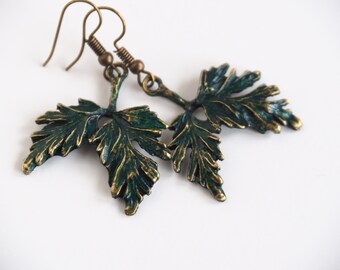 Leaf earrings, Boho jewelry, Forest lovers gift for her, Planters gift, Nature jewelry