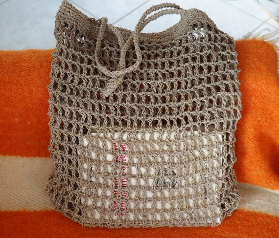 Farmers Market bag Crocheted large jute tote bag Grocery | Etsy