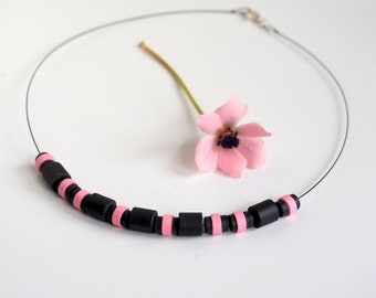 Quilled Beaded necklace, Paper beads necklace, First anniversary gift, Minimalist Eco friendly Color block jewelry