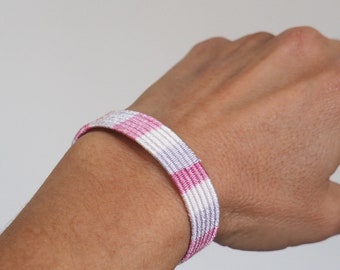 Handwoven bracelet, Woven Jewelry, Textile jewelry, Boho chic style, Fiber Art Jewelry, Pink White friendship bracelets