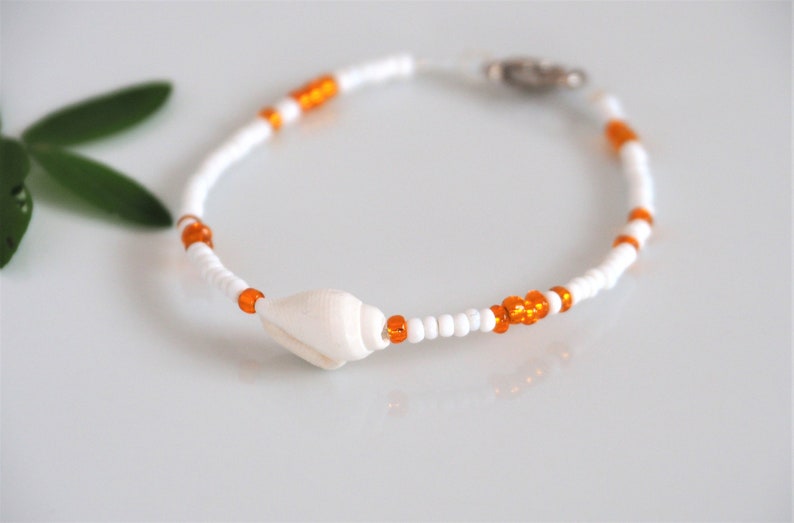 Shell bracelet, white beaded bracelet, Layering summer jewelry, birthday gift for her image 1