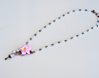 Orchid necklace, Floral romantic necklace, Pink flower necklace, Valentine's Day gift, Anniversary gift for women, Wedding jewelry