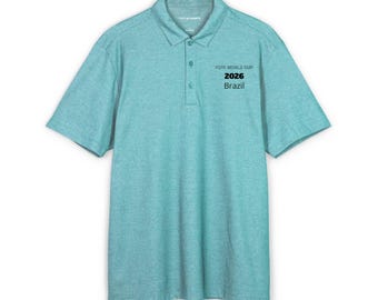 Polo de Brasil 2025 bordado / Logotipo pequeño en el pecho, color aguamarina jaspeado
