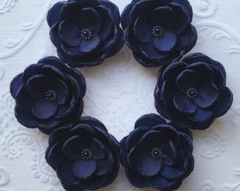 Navy Blue fabric flower in handmade Bridal hair shoe clip | Etsy