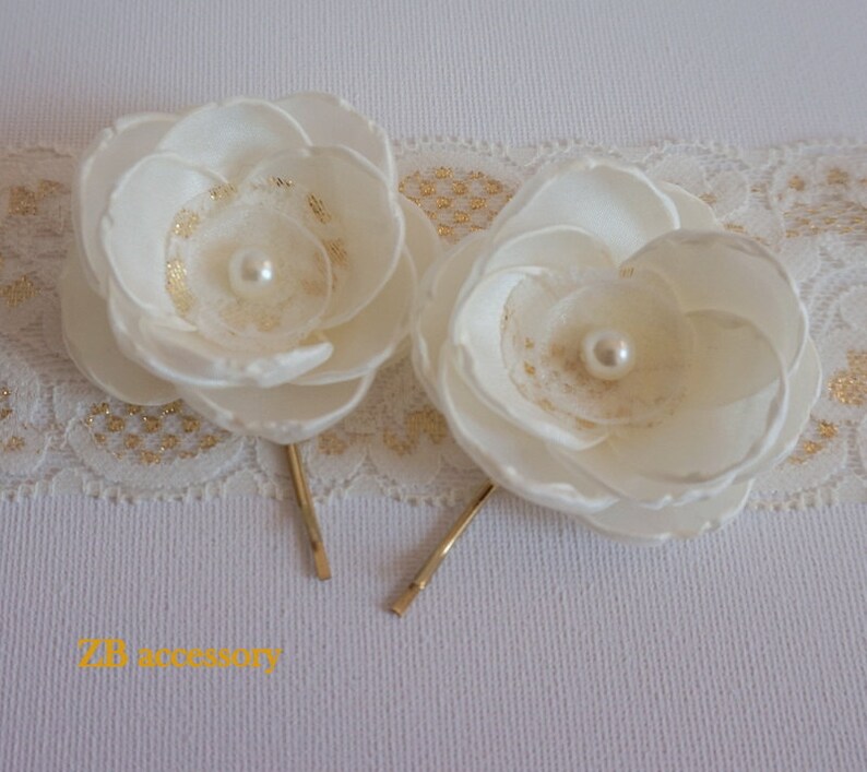Ivory Golden Bridal hair flowers Ivory Gold hair clips Bridal Shoe clips Bridesmaids hair Pins Handmade Weddings Accessories Dress Brooch