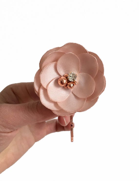Nude Rose Gold Silk Flowers Bridal Hair Clip Grip Handmade Etsy