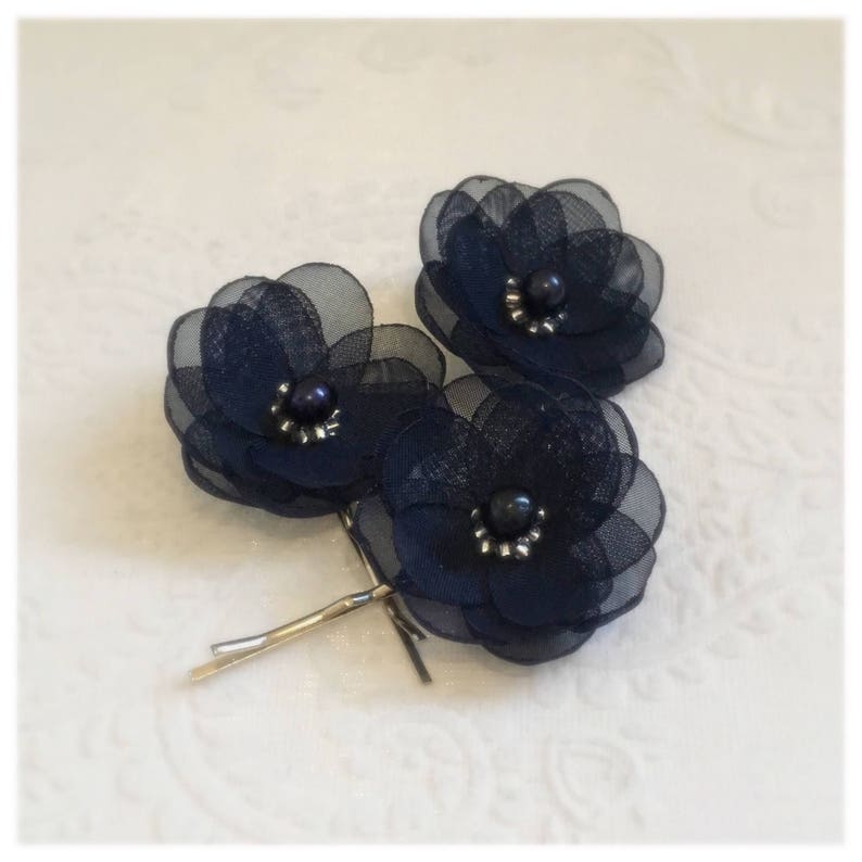 bridesmaid hair pins wedding flowers Navy blue hair pins transparent hair pins handmade accessories navy blue sew on ornaments