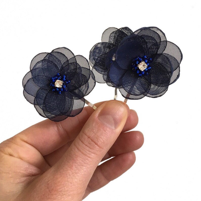 diamante hair pins Navy hair pin sew on flowers navy hair flower bridesmaid hair pins hair accessories wedding small hair flowers