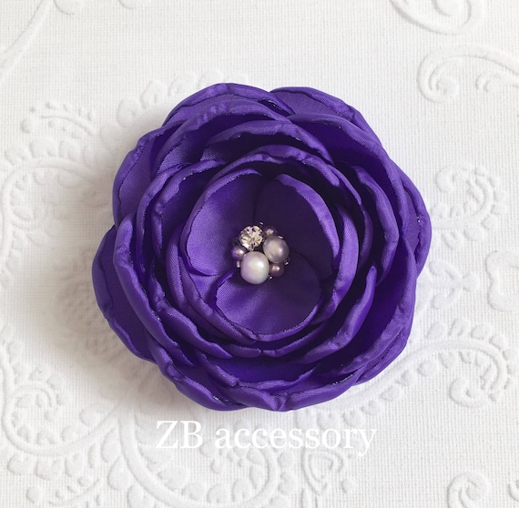 Purple fabric flower clip brooch bridesmaid hair accessories | Etsy