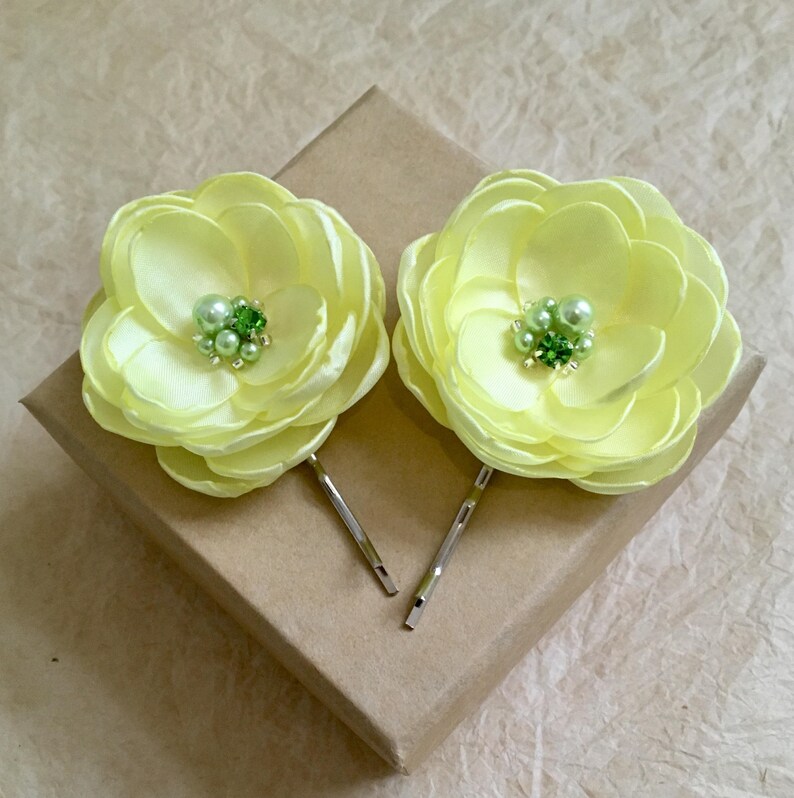 Lemon silk fabric hair flower clip handmade Wedding Etsy