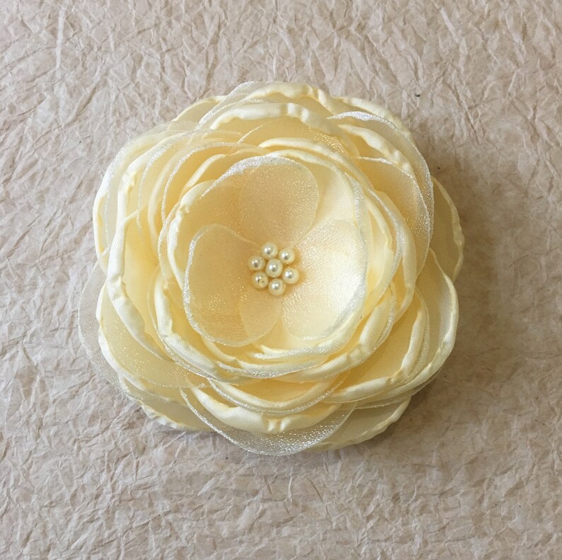 Pale Yellow Bridal Fabric Flower Hair Clip Bridesmaid Hair Etsy