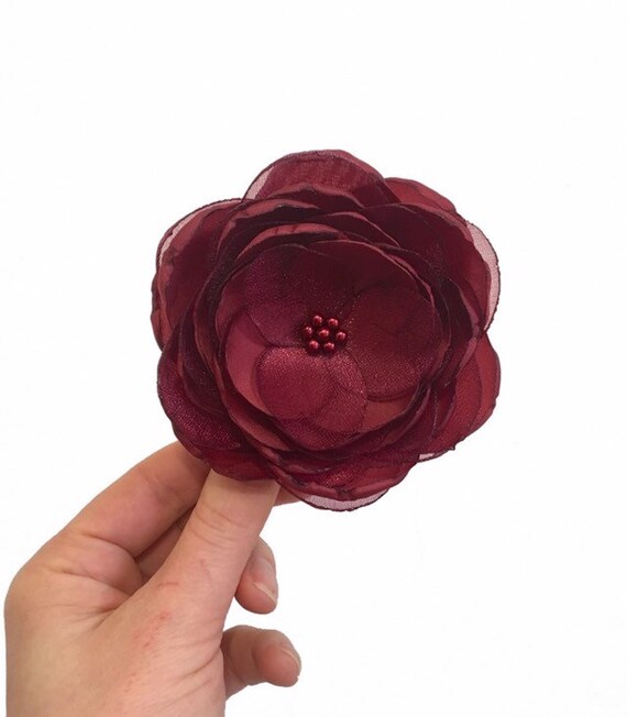 Antique Red Hair Flower Maroon Hair Clip Handmade Fabric Etsy