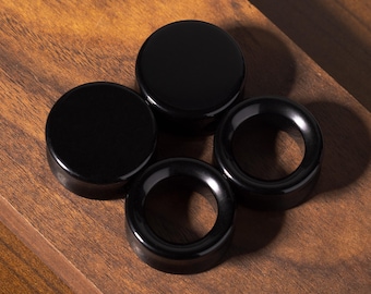 Obsidian Ear Gauges Set, 4 Pack Glossy Black Plugs & Tunnels, Mirror Polished Volcanic Stone (size 00G-1")