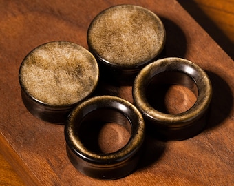Natural Golden Obsidian Ear Plugs, 4pcs Stone Ear Gauges Set, Double Flare Tunnels, Volcanic Glass Body Jewelry, Stretched Lobes