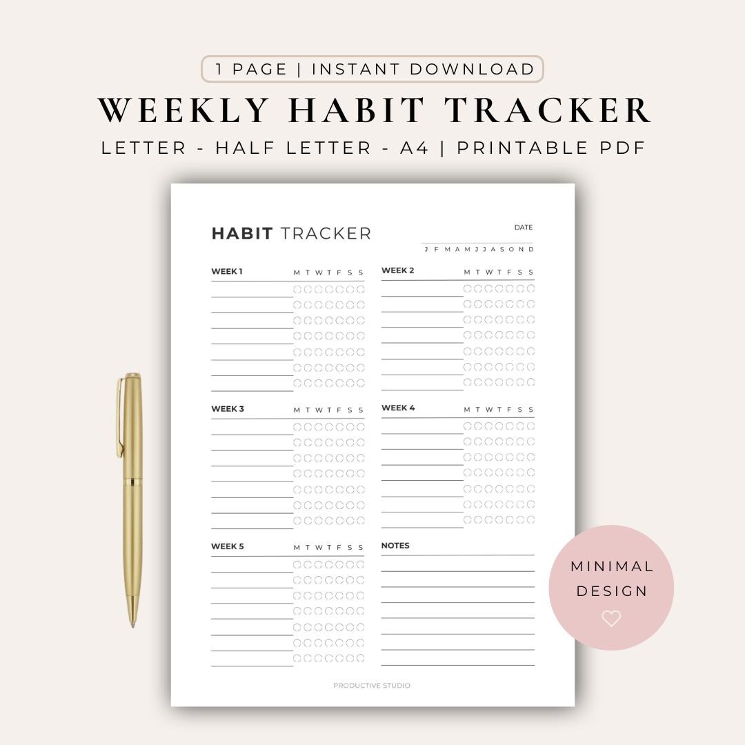Weekly Habit Tracker Printable | Minimal Habit Tracker PDF | Weekly ...