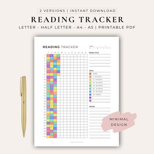 Reading Tracker Printable | Year in Pixels Reading Tracker | Reading Tracker PDF | Annual Reading Log | Printable Planner Insert