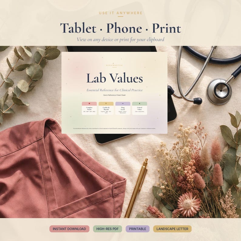 Lab Values Cheat Sheet for Nurses | 6 Pages | Cbc Bmp Cmp Abg Drug ...