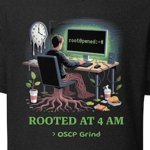 Rooted at 4AM T-Shirt | Funny OSCP Gift | Cybersecurity Hacker Tee | Pentester Gift | OSCP Grind