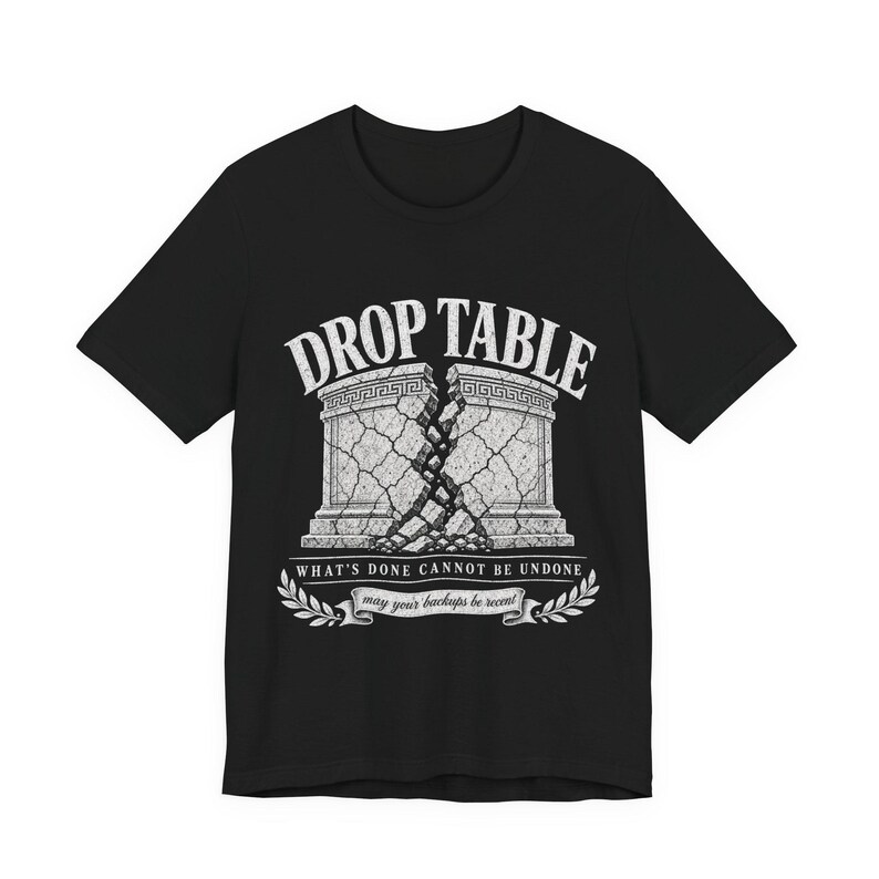 Drop Table What's Done (Wat is gedaan, kan niet ongedaan worden gemaakt) Shirt, grappig T-shirt DBA-databasebeheerder, vintage klassiek SQL Server-cadeau, verjaardag programmeur afbeelding 3