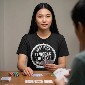 It Works In Dev Shirt, Funny Programmer Software Developer Tee, Coding Humor Gift, Software Engineer DevOps, Coder Birthday Present