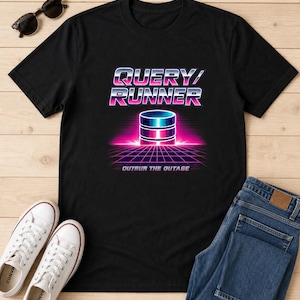 Chemise Synthwave Query Runner, t-shirt de développeur Vaporwave DBA rétro des années 80, cadeau de course de base de données, cadeau d'anniversaire humour collègue SQL pour lui