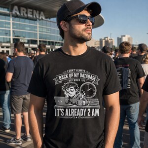 I Don't Always Back Up My Database Shirt, Funny DBA Tee, 2AM Backup Gift, Sysadmin Coworker Humour Birthday Present for Him or Her