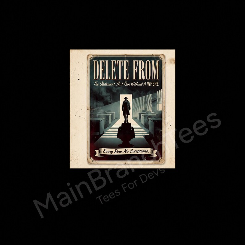 DELETE FROM SQL Server Tee, Database Programmer Humor, Retro Noir Shirt image 9