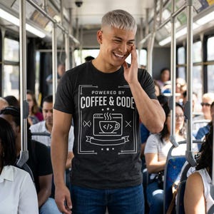 Powered By Coffee And Code Shirt, Funny Programmer Gift, Coder Software Developer Tee, Coffee Lover Coding Humor, Software Engineer