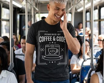 Powered By Coffee And Code Shirt, Funny Programmer Gift, Coder Software Developer Tee, Coffee Lover Coding Humor, Software Engineer