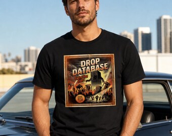 DROP DATABASE Vintage Poster Shirt, Funny SQL Server Tee, dba Programmer Gift, Software Developer Humor, Retro Sci Fi Tee