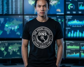 Zabawna koszulka dla administratora systemu, koszulka z humorem o technologii DNS, koszulka dla inżyniera sieci i programisty