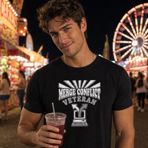 Camiseta de veterano de conflictos de fusión, camiseta retro divertida para desarrolladores de Git, regalo de control de versiones, regalo de cumpleaños con humor para programadores para él o ella.