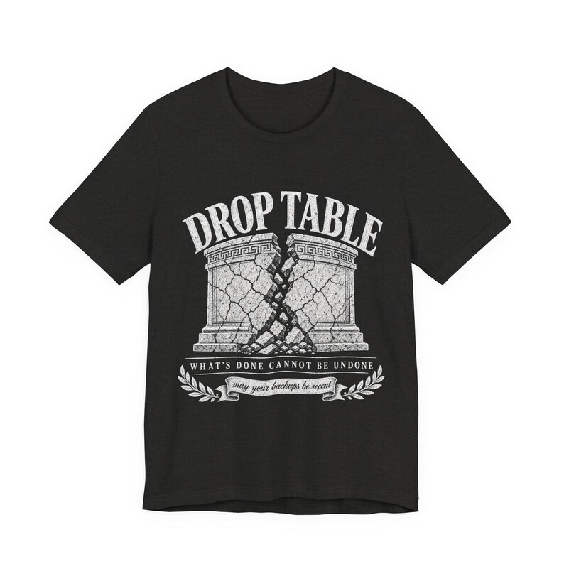 Drop Table What's Done (Wat is gedaan, kan niet ongedaan worden gemaakt) Shirt, grappig T-shirt DBA-databasebeheerder, vintage klassiek SQL Server-cadeau, verjaardag programmeur afbeelding 4