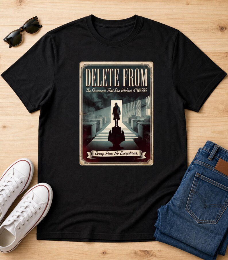 DELETE FROM SQL Server Tee, Database Programmer Humor, Retro Noir Shirt image 10