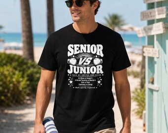 Camiseta de desarrollador sénior vs. júnior, divertida camiseta retro de programación.