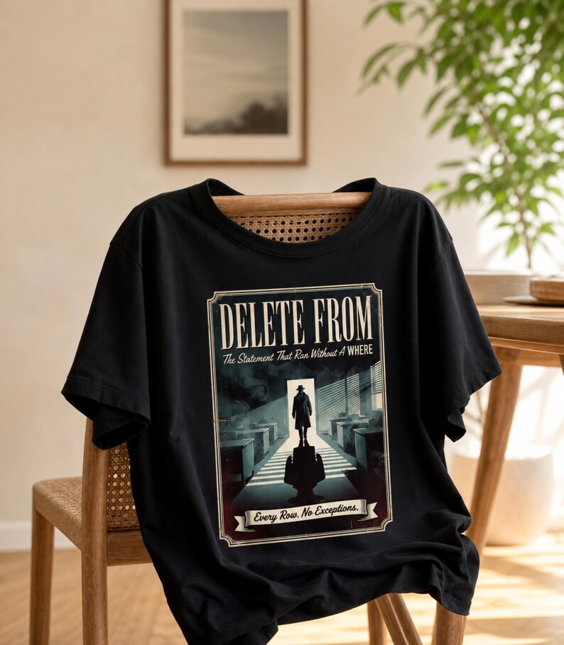 DELETE FROM SQL Server Tee, Database Programmer Humor, Retro Noir Shirt image 11