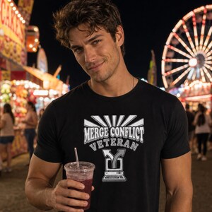 Camiseta de veterano de conflicto de fusión, camiseta retro divertida para desarrolladores de Git