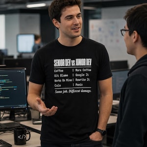Senior vs Junior Dev Shirt, Funny Minimalist Coding Tee